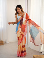 Beautiful Multi Color Chinon Fabric Casual Saree