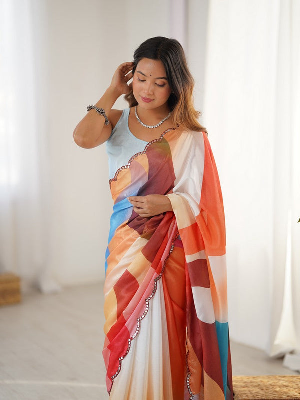 Beautiful Multi Color Chinon Fabric Casual Saree