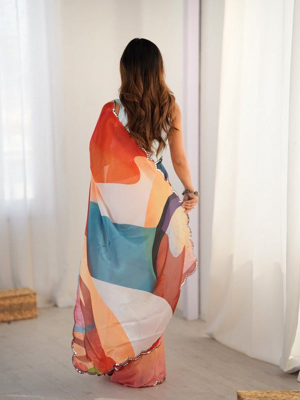Beautiful Multi Color Chinon Fabric Casual Saree