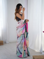 Beautiful Multi Color Chinon Fabric Casual Saree