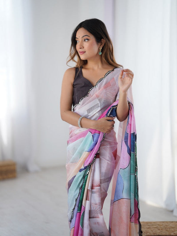 Beautiful Multi Color Chinon Fabric Casual Saree