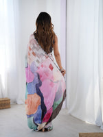 Beautiful Multi Color Chinon Fabric Casual Saree