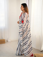 Beautiful White Color Chinon Fabric Casual Saree