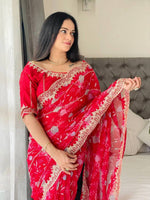 Graceful Red Color Georgette Fabric Designer Saree