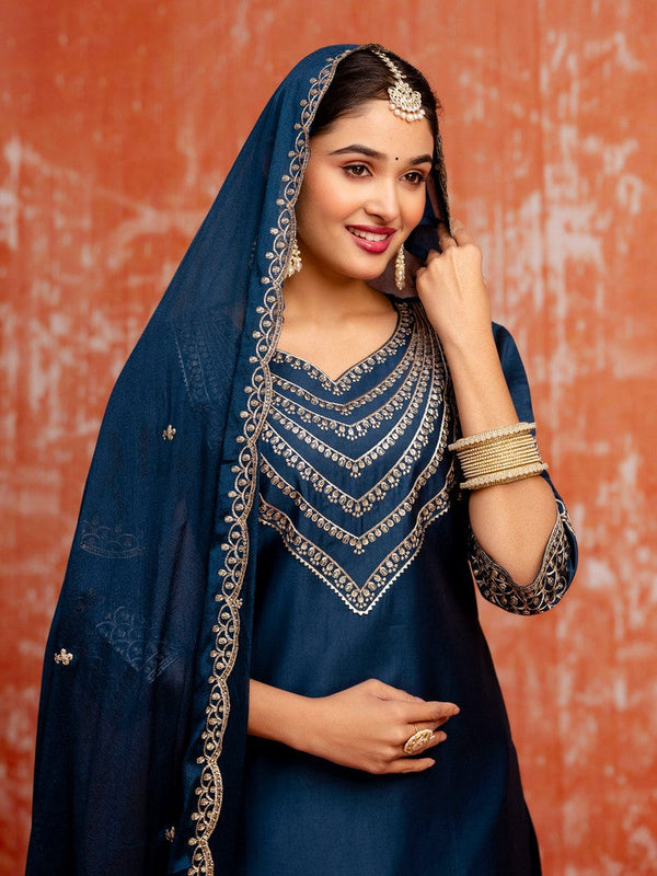 Divine Teal Color Viscose  Fabric Designer Suit