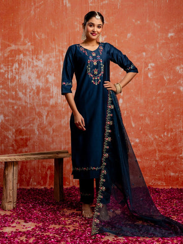 Divine Navy Blue Color Viscose  Fabric Designer Suit