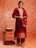 Divine Maroon Color Silk Fabric Designer Suit