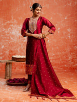 Divine Maroon Color Silk Fabric Designer Suit