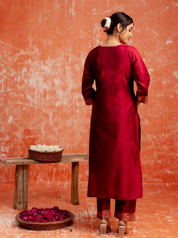 Divine Maroon Color Silk Fabric Designer Suit