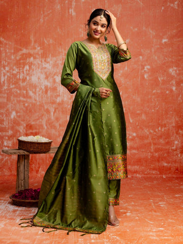 Divine Green Color Silk Fabric Designer Suit