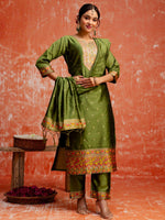 Divine Green Color Silk Fabric Designer Suit