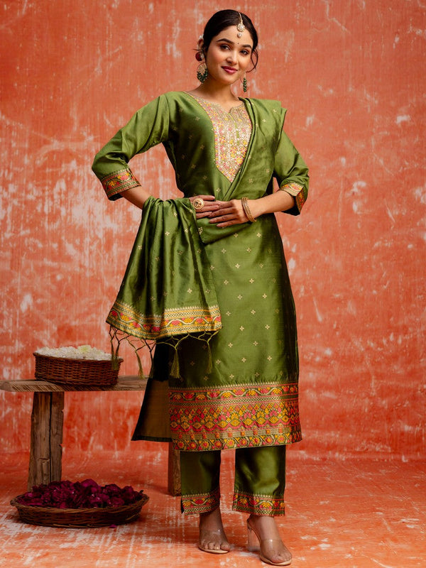 Divine Green Color Silk Fabric Designer Suit