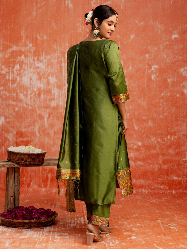 Divine Green Color Silk Fabric Designer Suit