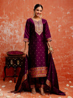 Divine Voilet Color Silk Fabric Designer Suit