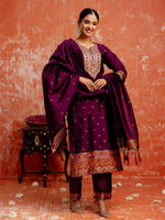 Divine Voilet Color Silk Fabric Designer Suit