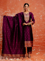 Divine Voilet Color Silk Fabric Designer Suit