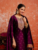 Divine Voilet Color Silk Fabric Designer Suit