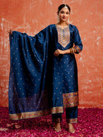 Divine Blue Color Silk Fabric Designer Suit