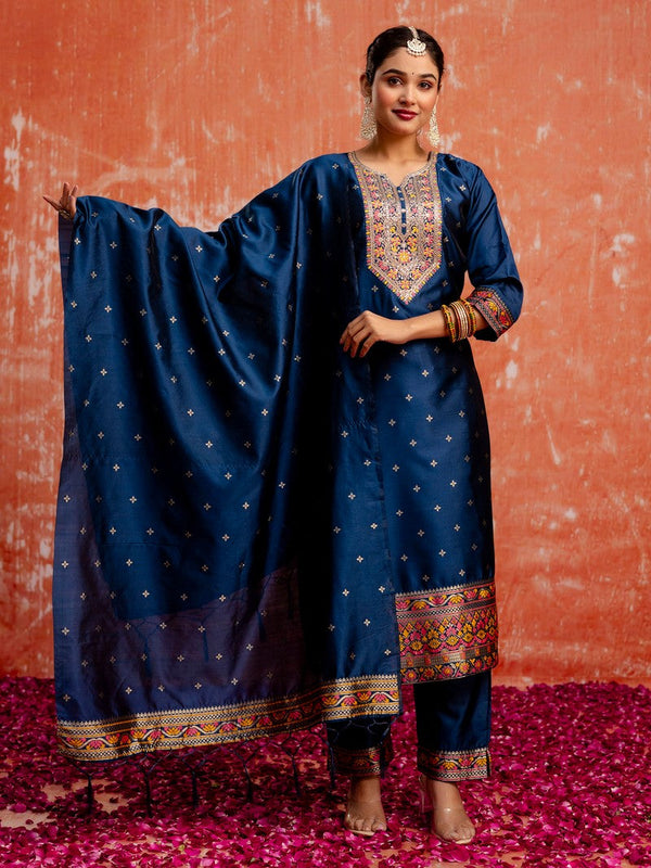 Divine Blue Color Silk Fabric Designer Suit