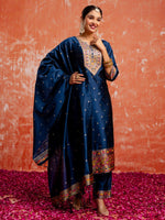 Divine Blue Color Silk Fabric Designer Suit