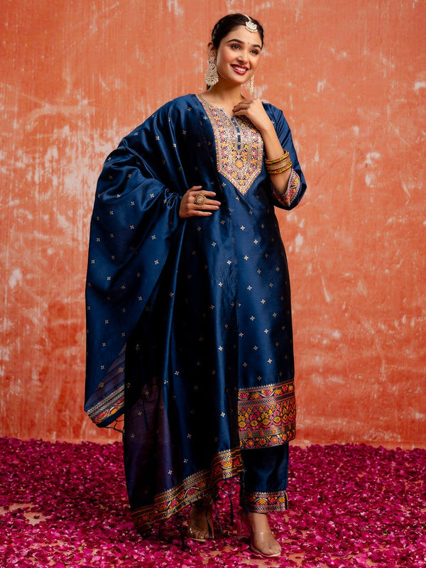 Divine Blue Color Silk Fabric Designer Suit