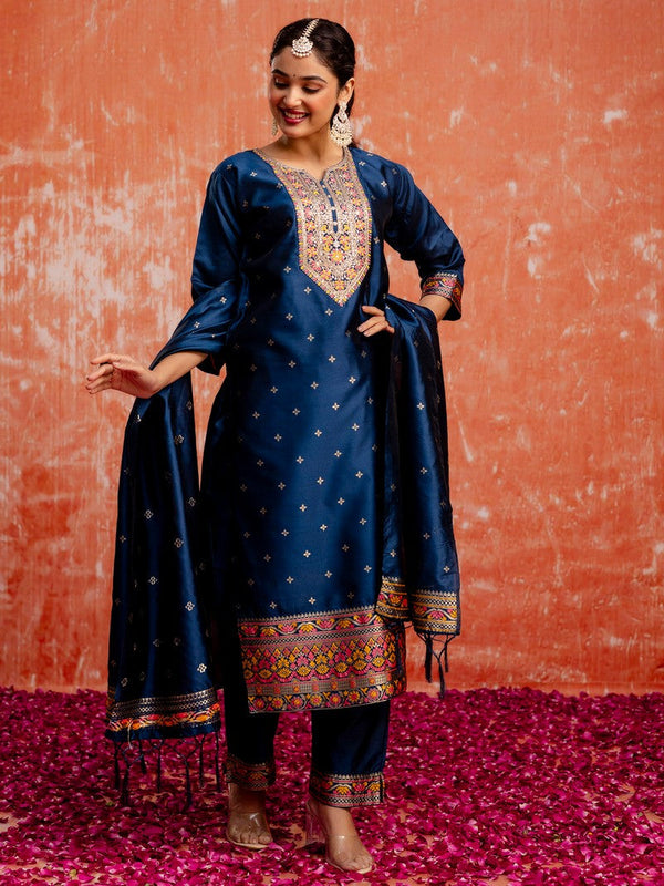Divine Blue Color Silk Fabric Designer Suit