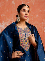 Divine Blue Color Silk Fabric Designer Suit