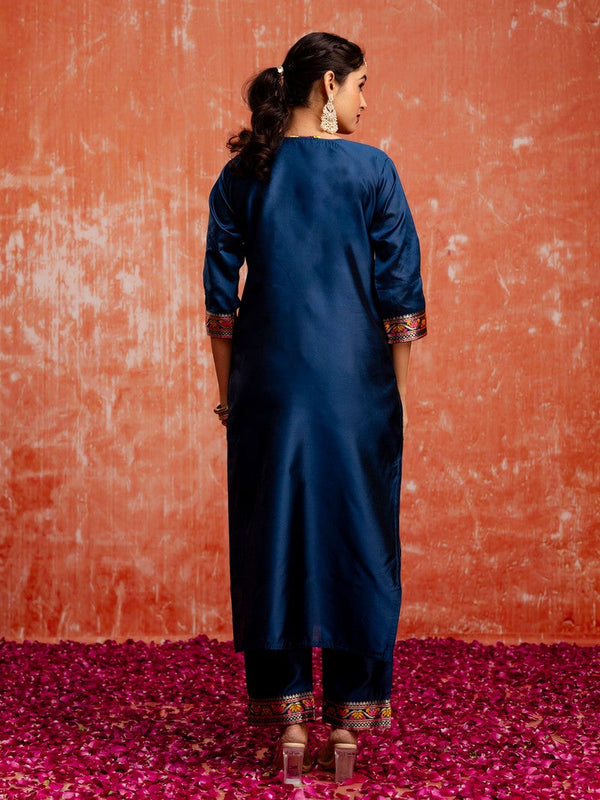 Divine Blue Color Silk Fabric Designer Suit