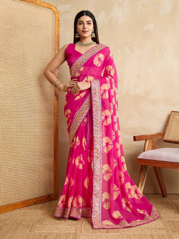 Graceful Pink Color Georgette Fabric Casual Saree