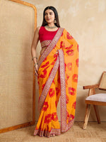 Graceful Yellow Color Georgette Fabric Casual Saree