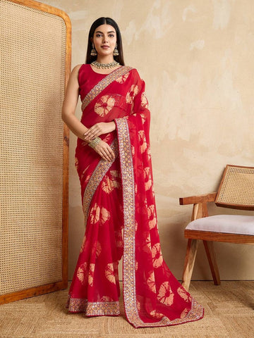 Graceful Red Color Georgette Fabric Casual Saree