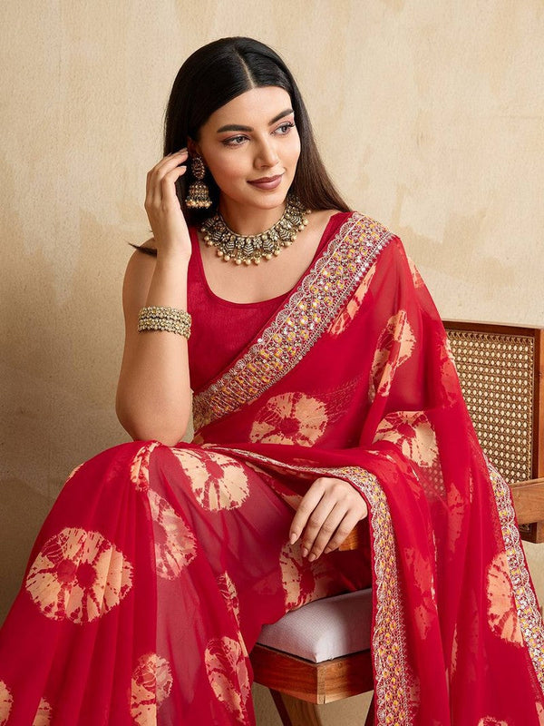 Graceful Red Color Georgette Fabric Casual Saree