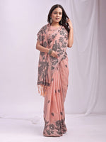 Dazzling Peach Color Linen Fabric Designer Saree