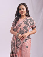Dazzling Peach Color Linen Fabric Designer Saree