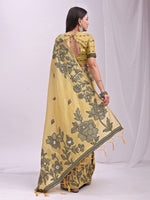 Dazzling Yellow Color Linen Fabric Designer Saree
