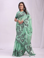 Dazzling Green Color Linen Fabric Designer Saree
