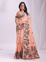 Dazzling Orange Color Linen Fabric Designer Saree