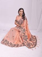 Dazzling Orange Color Linen Fabric Designer Saree