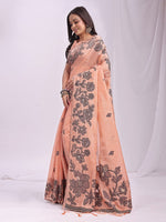 Dazzling Orange Color Linen Fabric Designer Saree