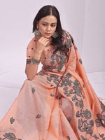 Dazzling Orange Color Linen Fabric Designer Saree