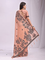 Dazzling Orange Color Linen Fabric Designer Saree