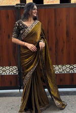 Beauteous Green Color Silk Fabric Partywear Saree