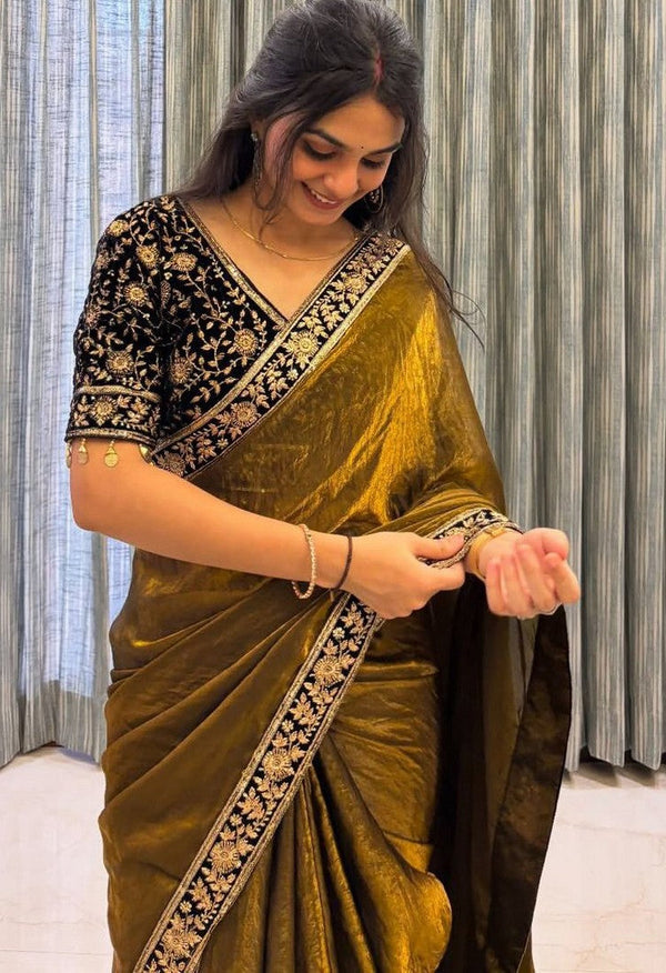 Beauteous Green Color Silk Fabric Partywear Saree