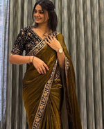 Beauteous Green Color Silk Fabric Partywear Saree