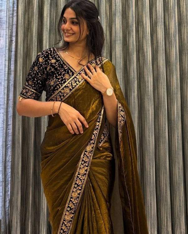 Beauteous Green Color Silk Fabric Partywear Saree