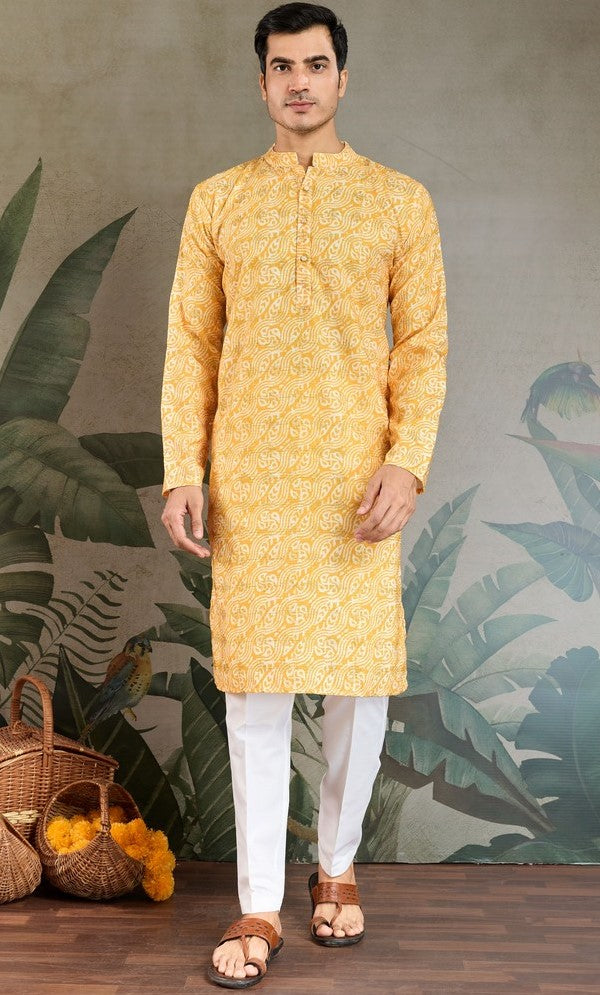 Amazing Yellow Color Cotton Fabric Kurta Pajama