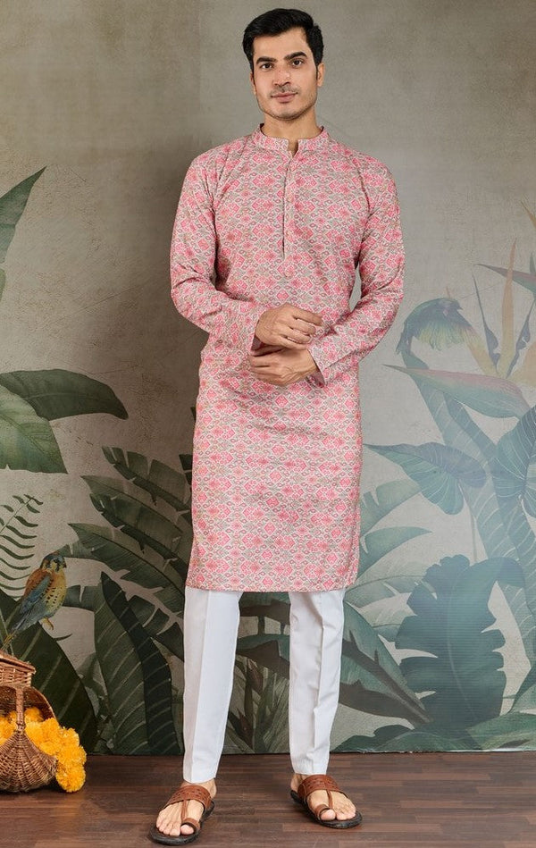 Amazing Pink Color Cotton Fabric Kurta Pajama