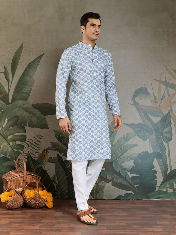 Amazing Blue Color Cotton Fabric Kurta Pajama