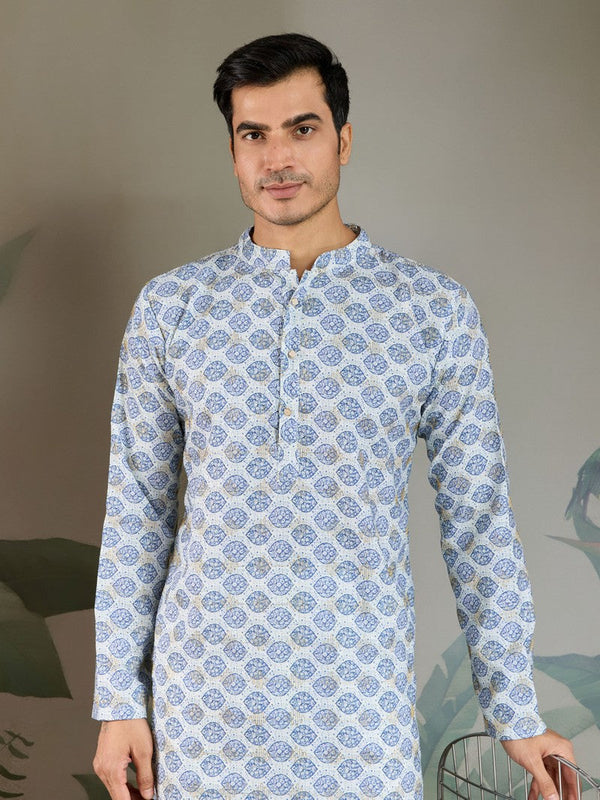 Amazing Blue Color Cotton Fabric Kurta Pajama