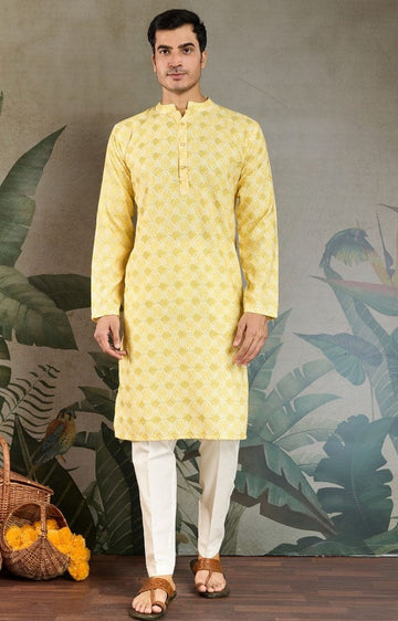 Amazing Mustard Color Cotton Fabric Kurta Pajama